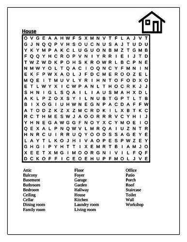 House In English Wordsearch - 