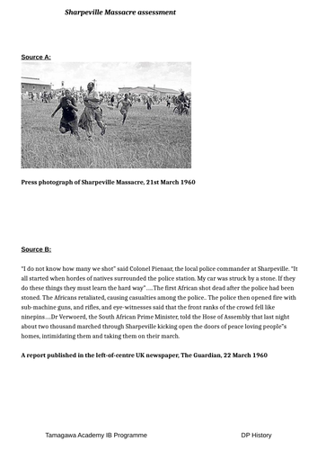 Apartheid Sharpeville massacre source based assessment