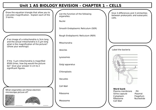 Aqa Applied science level 3.  Unit 1 biology revision mats and answers