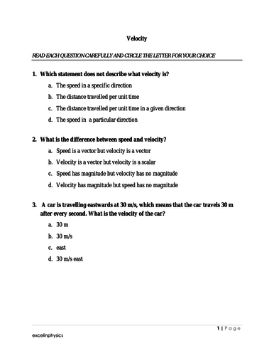 VELOCITY | Teaching Resources