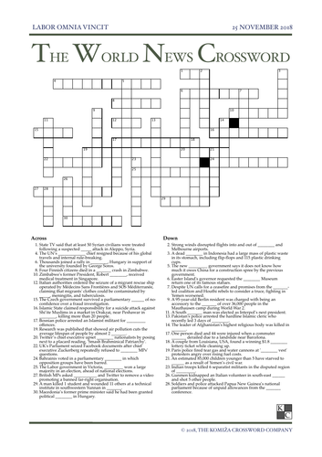 The World News Crossword - November 25th, 2018