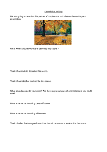 Creative Writing Writing to Describe Using Features Vocabulary Expanding GCSE