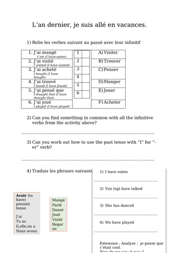 KS3 - French - Holidays - Allez 1 7.4 past holiday (grammar - reading - questions)