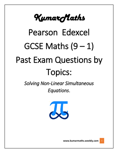 Pearson Edexcel Mathematics GCSE 9-1 Past Exam Questions By Topics  Non-Linear Simultaneous Equation