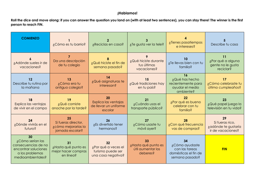 Spanish GCSE 3 Speaking Board Games: 100+ oral questions on different topics for exam revision