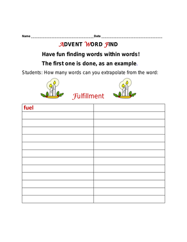 ADVENT WORD FIND ACTIVITY
