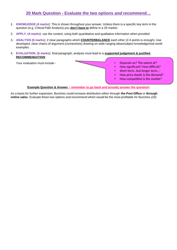 Edexcel - A Level Business - 20 Marker Plan