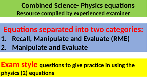 Physics- GCSE & Combined: Recall, Manipulate and Evaluate: P = IV & Ep = 0.5ke2