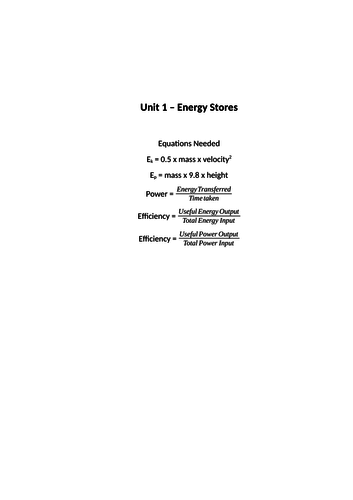 AQA Unit 1 - Energy Revision Pack