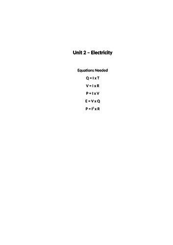 AQA Unit 2 - Electricity Revision