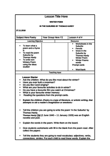 Lesson Plan-English Poetry-Snow In the Suburbs