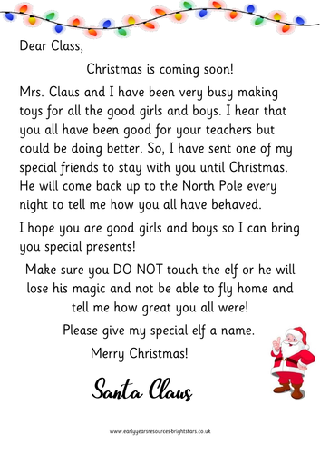 Naughty Elf Class Letter