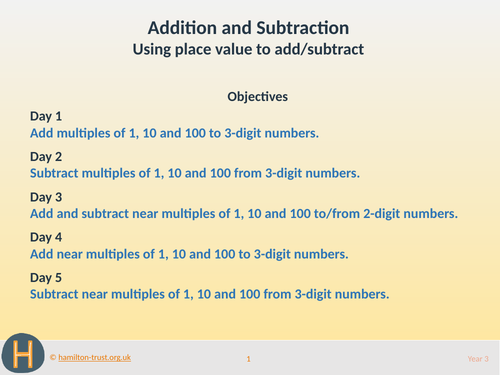 Teaching Presentation: Using place value to add/subtract. ( Year 3 Addition and Subtraction )