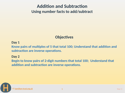 Teaching Presentation: Mental calculation – complements to 100 (Year 3 Addition and Subtraction)