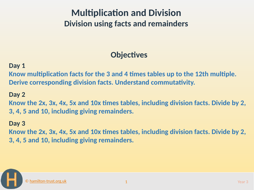 Teaching presentation division using facts and remainders year 3 