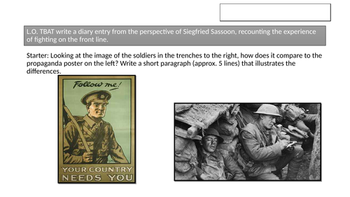 Year 8 World War 1 writing and Poetry lesson