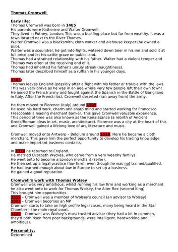 Thomas Cromwell Edexcel GCSE Henry VIII and his ministers