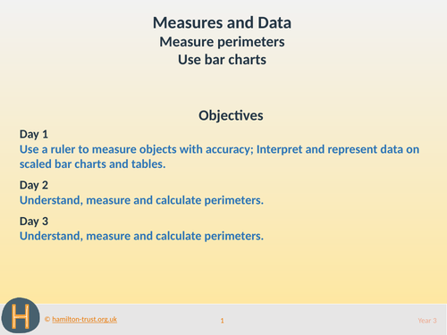 Teaching Presentation: Measure perimeters; use bar charts (Year 3 Measures and Data)