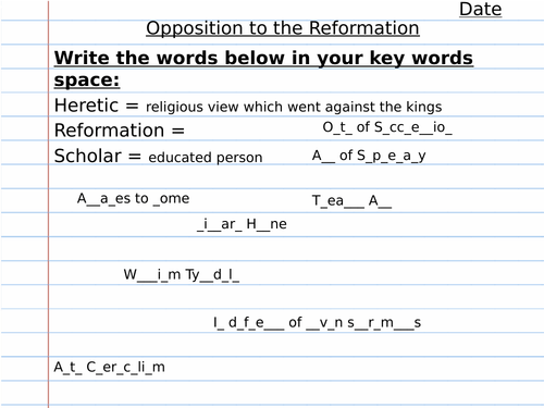 Opposition to Reformation Elizabeth Barton, John Fisher, Thomas More Edexcel