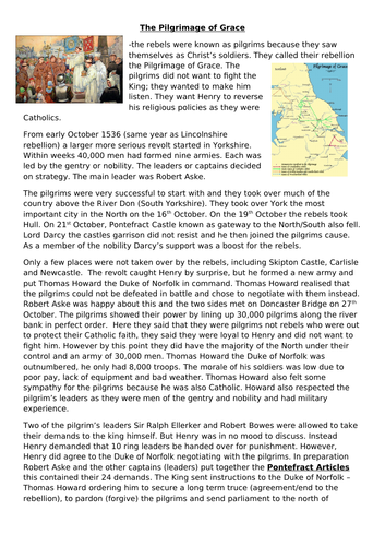 Pilgrimage of Grace information sheet