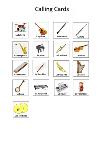 Primary French KS2 Musical Instruments BINGO for Year 4 5 or 6  30 Bingo Cards