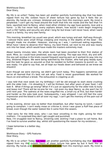 Workhouse Diary WAGOLL