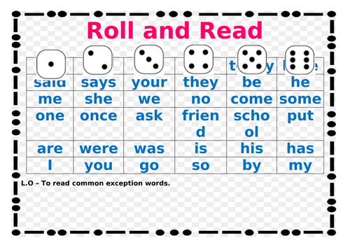 Roll and Read  Foundation and Year 1 high frequency words