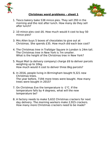 Differentiated Christmas word problems - Y5 and Y6