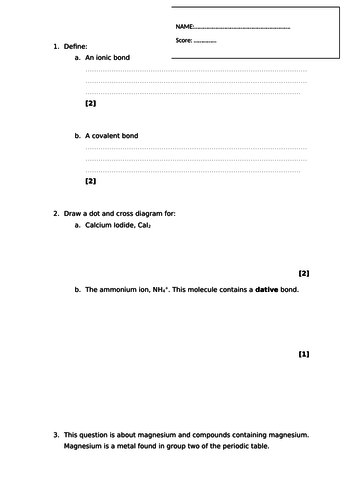 Structure and bonding test