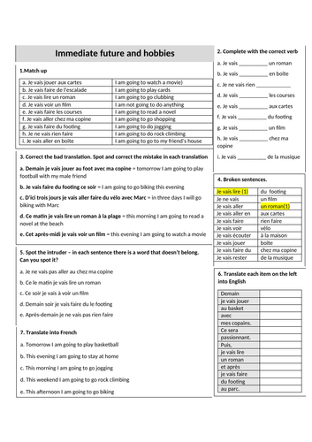 KS3 French - Talking hobbies in the immediate future (sentence builder, vocab builder and reading)