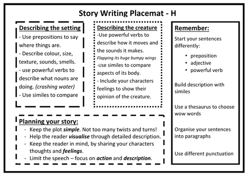 Story Writing Placemat - 3 differentiated placemats