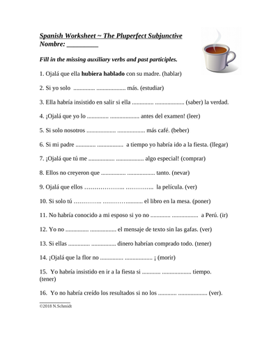 Spanish Pluperfect Subjunctive Worksheet: Pluscuamperfecto Subjuntivo (SP 4/AP)