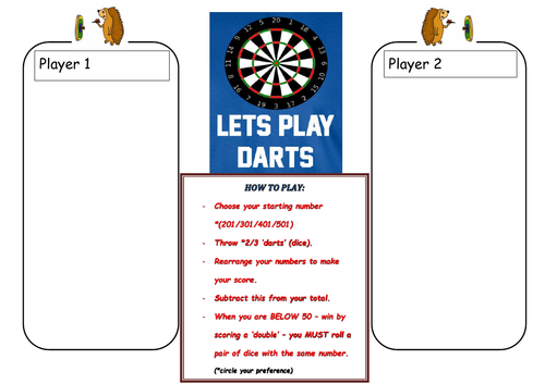 Fun Darts Subtraction Board Game