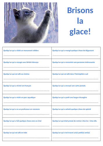 Brisons la glace ! Quick Ice-Breaker activity after holidays in French.