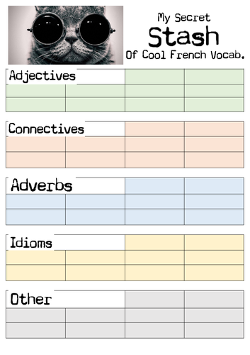 My Secret Stash of French Vocab - A worksheet to collect and re-use complex structures and vocab