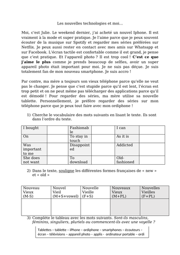 KS3 - French -Allez 2 - 3.1  new technology (grammar / reading)