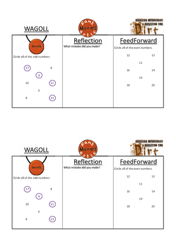 Factors and multiples: DIRT Assessment, AFL, marking