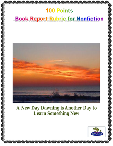 100 Points Book Report Rubric for Nonfiction Texts UK Version