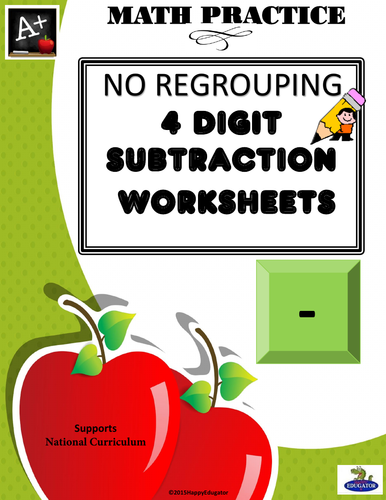 4 Digit Subtraction No Regrouping UK Version