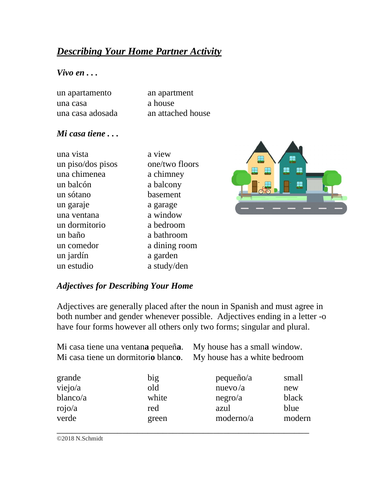 describing your home partner activity la casa teaching resources