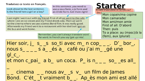 Translation with support/ fill in the gap