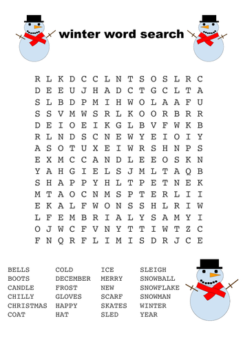 Winter themed word search