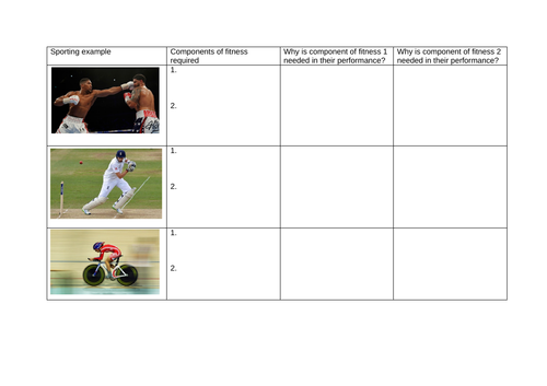 Components of fitness - application worksheet
