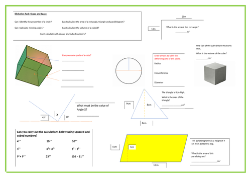 Shape and Space Elicitation Task Year 6
