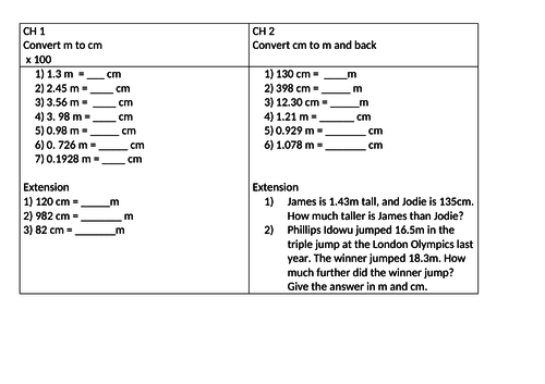 Maths Lesson - Converting units of measurement (lengths)