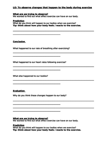 effects of exercise on the human body - slides and differentiated tasks - Y4, Y5 and Y6