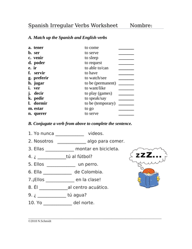 Spanish Irregular Verbs Worksheet In The Present Tense Teaching Resources