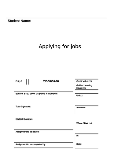 Workskills (2017) - Entry 3 - Unit 2  - Applying for Jobs