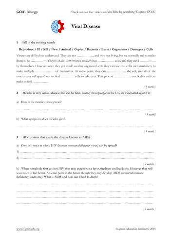 GCSE Biology (9-1) - Viral Disease - Worksheet
