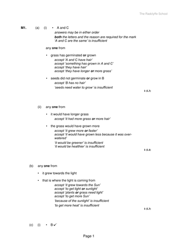 YEAR 7 ORGANISMS AND GENES MINI ASSESSMENTS HIGHER AND FOUNDATION WITH MARK SCHEMES